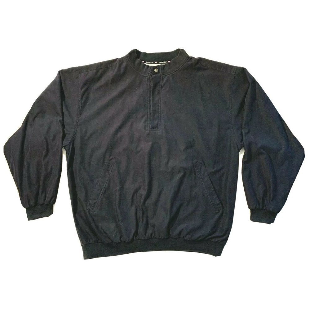 Vintage Slazenger Golf Lined Windbreaker XL Pullover Button Sweatshirt Black EUC